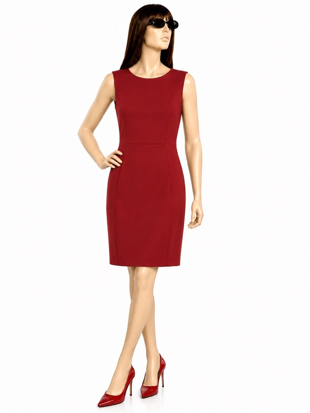 Calvin Klein Red Sleeveless Sheath Dress Crew Neck Gold Zip Size 10